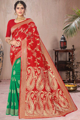 maayro Embellished Banarasi Silk Blend Saree(Red)