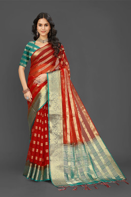 Aarunika IC Woven Bollywood Organza Saree(Red)