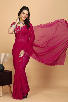 JAINICA Solid/Plain Bollywood Georgette Saree(Pink)