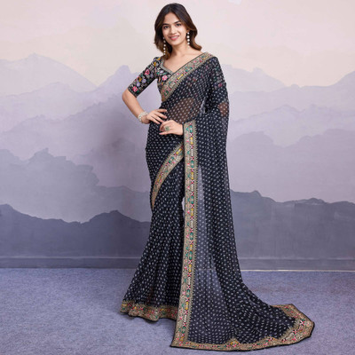 VIVAI CREATION Self Design Bandhani Georgette Saree(Black)