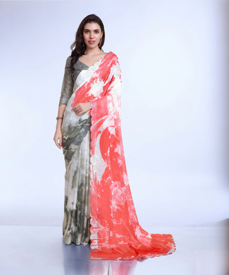 RekhaManiyar Printed Bollywood Chiffon Saree(Multicolor)