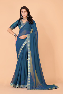 ANANT DESIGNER STUDIO Embroidered Bollywood Georgette Saree(Blue)