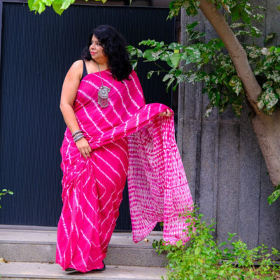 Mznari Solid/Plain Handloom Cotton Silk Saree(Pink)