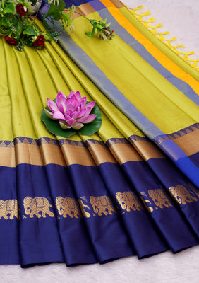 Vrinda Fashion Woven Narayanpet Cotton Silk, Pure Silk Saree(Light Green)
