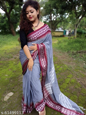 LDma Woven Tant Handloom Pure Cotton Saree(Multicolor)