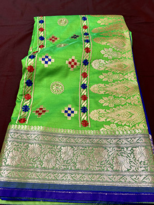 SHOPEEZY TEX FAB Woven, Embroidered Banarasi Art Silk, Satin Saree(Green, Blue)