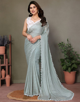 Satrani Solid/Plain Bollywood Chiffon Saree(Grey)