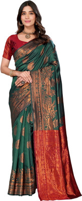FusionCraftt Printed Kanjivaram Art Silk, Pure Silk Saree(Pack of 2, Green, Maroon)