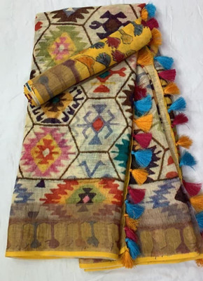 Arpita Fashion Digital Print, Floral Print Bollywood Linen Saree(Multicolor)