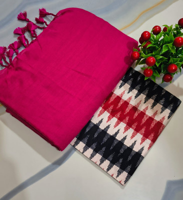 JHILUU Solid/Plain, Printed Handloom Cotton Blend Saree(Pack of 2, Pink)