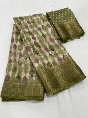 Vichitra Printed Bollywood Cotton Blend, Cotton Silk Saree(Green)