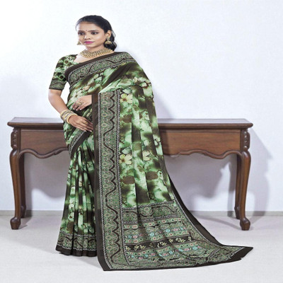 sarees Floral Print, Printed Handloom Cotton Silk Saree(Green)