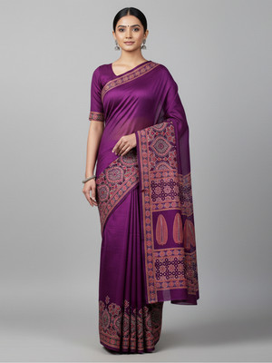 Peachmode Printed Bollywood Crepe Saree(Magenta)