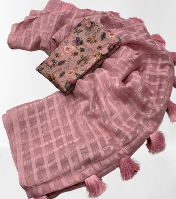 KHIMAJMAAFASHION Dyed, Embellished, Self Design, Woven Bollywood Georgette, Brasso Saree(Pink)