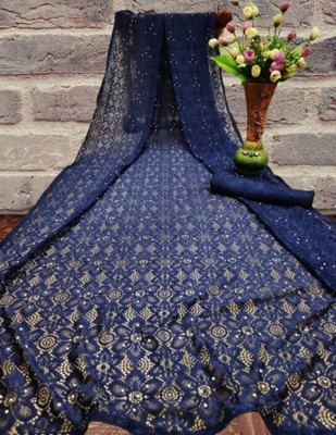 NORAFLEX Embroidered Bollywood Net Saree(Blue)