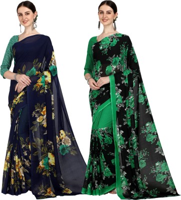 Anand Sarees Printed Daily Wear Georgette Saree(Pack of 2, Dark Blue, Green)