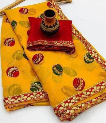 MAHADEV NX Embellished Daily Wear Georgette Saree(Yellow)