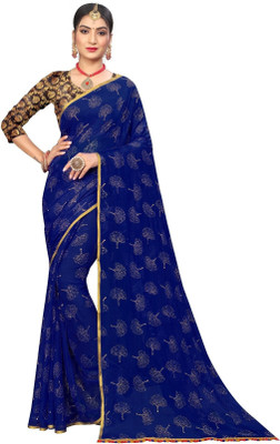 Aardiva Printed Daily Wear Chiffon Saree(Dark Blue)
