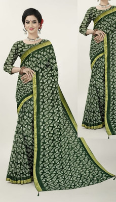 ShopEra Printed Daily Wear Chiffon Saree(Dark Green)