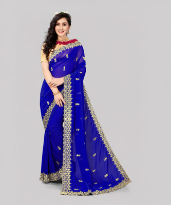 Disha Fashion Embellished Banarasi Georgette Saree(Dark Blue)