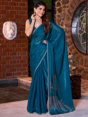 Sareemall Solid/Plain Bollywood Satin Saree(Green)