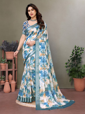 HITESH ENTERPRISE Digital Print Paithani Cotton Linen Saree(Blue)