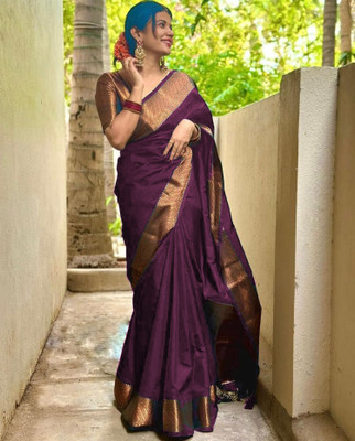 YASHIKA Woven Banarasi Cotton Silk, Jacquard Saree(Purple)