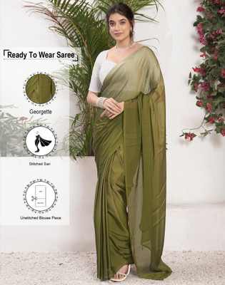 Satrani Dyed, Solid/Plain Bollywood Georgette Saree(Green)