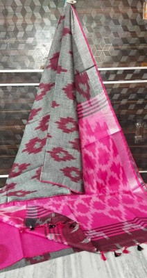 govind handloom Printed Bollywood Cotton Linen Saree(Pink, Grey)