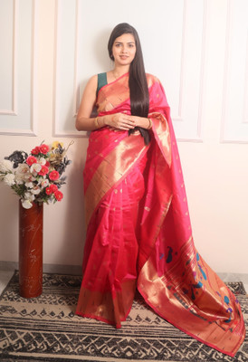 sarjan creation Woven, Self Design Paithani Jacquard Saree(Pink)