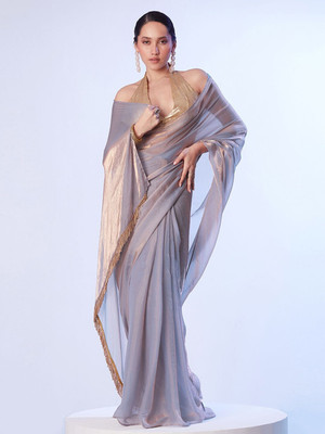 Manokamna Self Design Bollywood Satin Saree(Grey)
