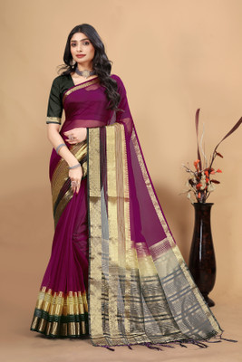 Aarunika MT Solid/Plain Bollywood Organza Saree(Magenta)