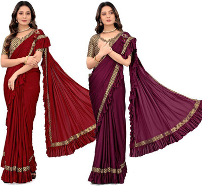 Treshpino Self Design Bollywood Lycra Blend Saree(Pack of 4, Multicolor)