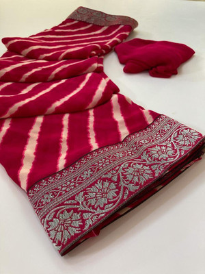 BORANA Printed Leheria Georgette Saree(Pink)