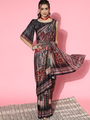 Sareemall Digital Print Kalamkari Crepe Saree(Multicolor)