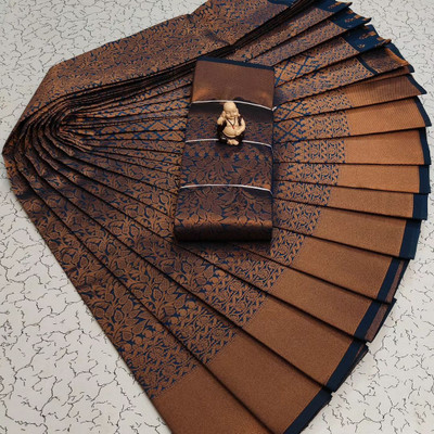 Soor Panchi Woven Banarasi Polyester Saree(Dark Blue)