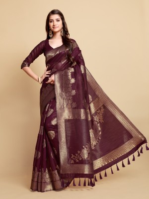 ishika fab Embroidered, Woven Bollywood Linen Saree(Purple)