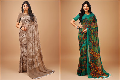 Leelavati Printed Daily Wear Chiffon Saree(Pack of 2, Multicolor)