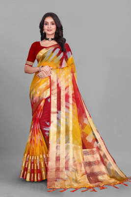 Aarunika LGF Digital Print, Embellished Bollywood Art Silk Saree(Red, Multicolor)
