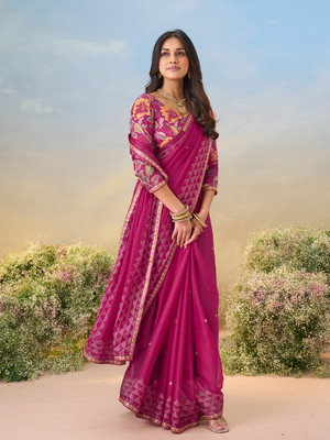 Laxmipati sarees Printed Saree with Attached Blouse Chiffon Saree(Purple)