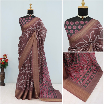 PARI DESIGNER Digital Print Banarasi Silk Blend Saree(Brown)