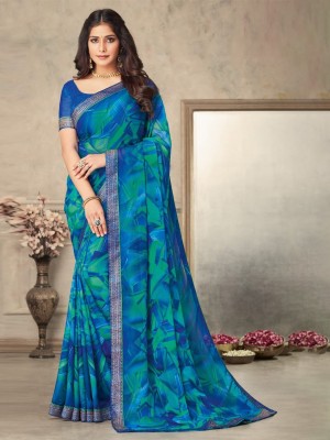 SainiVastra Self Design Bollywood Chiffon Saree(Blue)