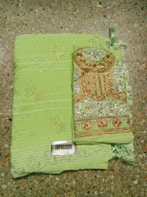 Cipuleyan Geometric Print Bollywood Georgette Saree(Light Green)