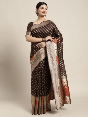 Divastri Woven Banarasi Cotton Silk Saree(Brown)