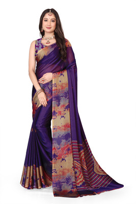 BilloRani Printed Bollywood Chiffon, Georgette Saree(Dark Blue)