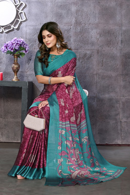 Kjs Digital Print Mysore Chiffon Saree(Multicolor)