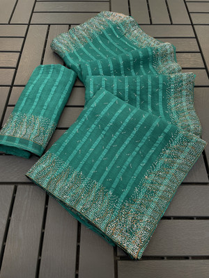 ZOYAL ENTERPRISE Embellished Bollywood Georgette Saree(Light Blue)