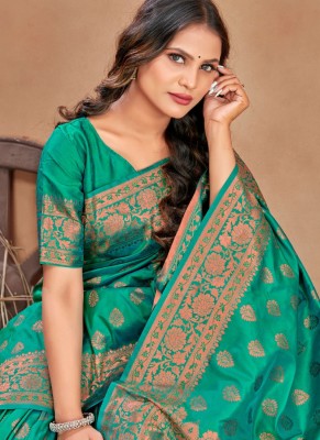 ARUXA FASHION Printed Kanjivaram Pure Silk, Art Silk Saree(Light Green)