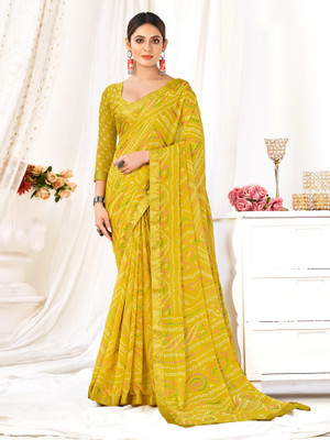 Sareemall Embellished Bandhani Chiffon Saree(Mustard)