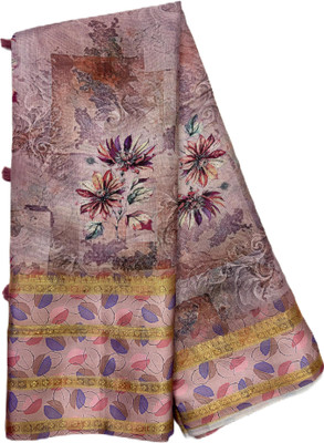 RAMUDI Digital Print Daily Wear Cotton Silk Saree(Pink)